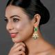 Mirror & Green Stone Jhumka Earrings with Pearl Dome Pair