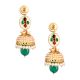 Mirror & Green Stone Jhumka Earrings with Pearl Dome Pair