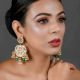 Floral Mirror Mandala Earrings with Pearl & Green Bead Jhumka Drops Pair
