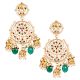 Floral Mirror Mandala Earrings with Pearl & Green Bead Jhumka Drops Pair