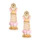 Mirror Floral Tassel Earrings with Pink Beads & Pearls Pair