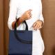 Compact Navy Charcoal Leather Handbag Zipper Closure