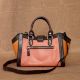Blush Peach Black Leather Handbag with Magnetic Closure