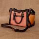 Blush Peach Black Leather Handbag with Magnetic Closure