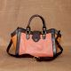Blush Peach Black Leather Handbag with Magnetic Closure
