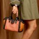Blush Peach Black Leather Handbag with Magnetic Closure