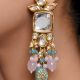 Mirror Stone Drop Earrings with Pearl and Pastel Bead Tassels