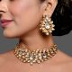 Mirror Stone Choker Necklace Set with Floral Motif Earrings