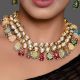 Multicolour Mirror Stone Choker Necklace Set with Handcrafted Bead Drops