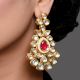 Floral Mirror Stone Statement Earrings with Ruby Accent