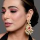Floral Mirror Stone Statement Earrings with Ruby Accent