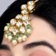 Ivory Pearl Mint Bead Mirror Stone Maang Tikka Handmade Bridal Jewelry