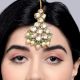 Ivory Pearl Mint Bead Mirror Stone Maang Tikka Handmade Bridal Jewelry