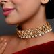 Handcrafted Lattice Mirror Stone Pearl Choker Necklace Set with Earrings and Maang Tikka
