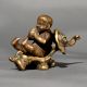 Vintage Brass Baby Riding Elephant Statue for Collection