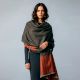 Handwoven Woolen Shawl in Olive Grey with Rust Striped Border