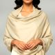 Solid Ivory Wool Pashmina Shawl with Subtle Striped Border
