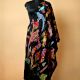 Kashmiri Black Woolen Cashmere Shawl with Hand Embroidered Birds